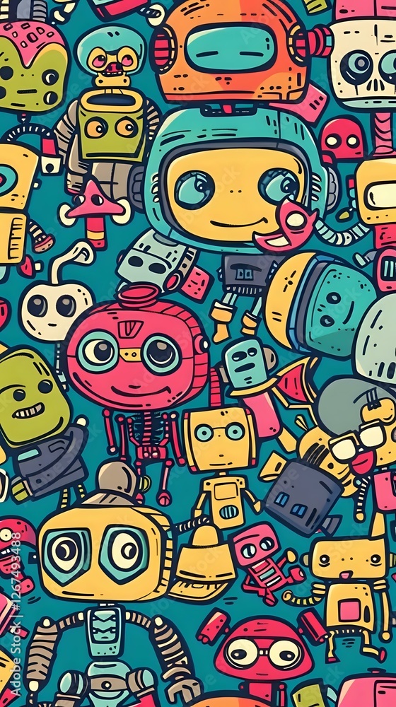 Whimsical Robot Friends: A Colorful Doodle Collection Whimsical Robot Friends: A Colorful Doodle Collection