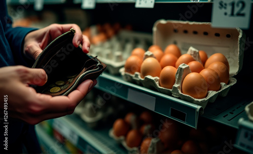 man with wallet with little money who can't afford some eggs