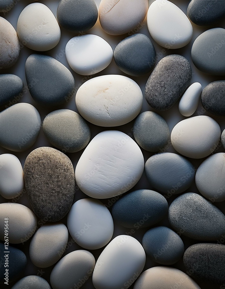 A close-up of smooth pebbles arranged in a minimalist pattern A close-up of smooth pebbles arranged in a minimalist pattern