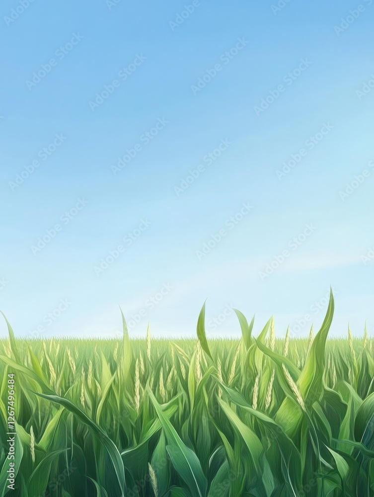 Fototapeta premium Macro corn field growing with clear sky in background agriculture