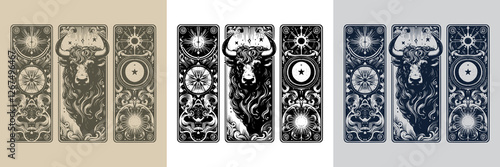 sacred bull vector playing card tattoo design