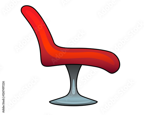 Red Couch on a spinning leg - vector full color illustration. Swivel Chair - Furniture for home and office, modern style. Pictogram or icon	