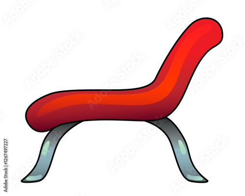Red couch or chaise lounge on metal legs - vector full color illustration. Leisure furniture - chaise lounge or large armchair	
