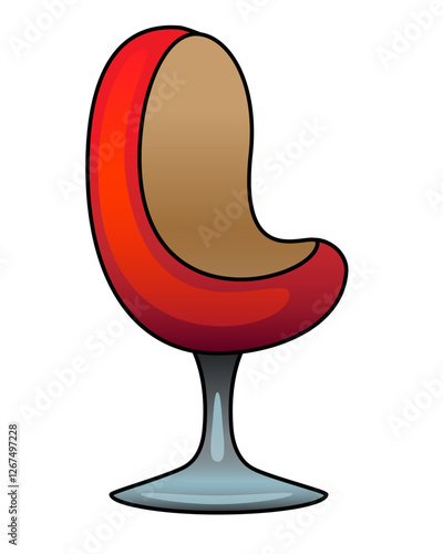 Red armchair on a swivel leg - vector full color illustration. Furniture for home and office, modern style.	