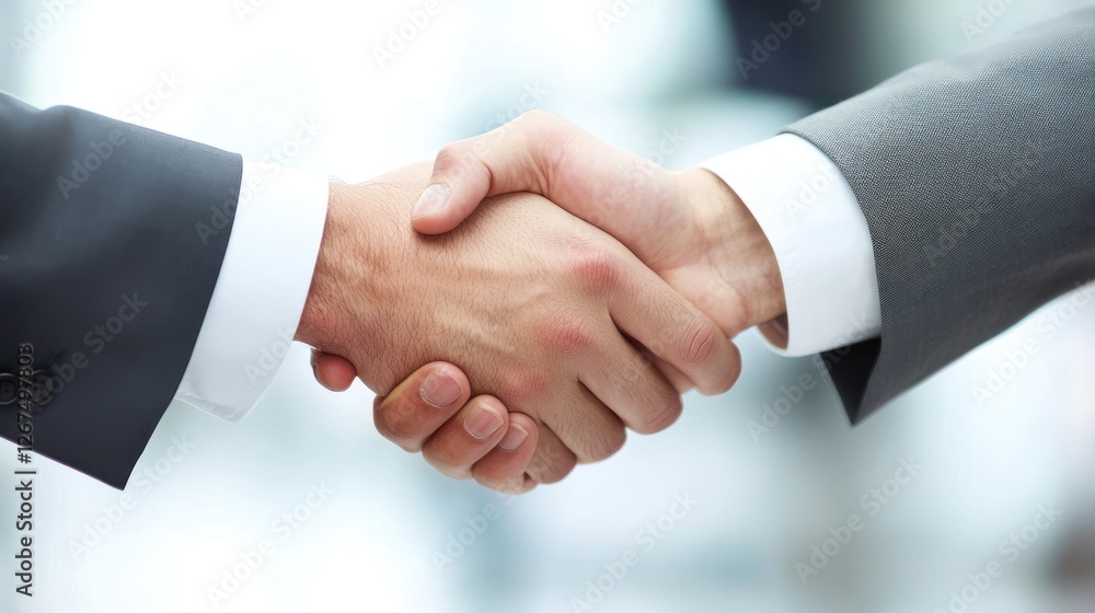 Woman shaking hands with a man during a corporate business deal Woman shaking hands with a man during a corporate business deal