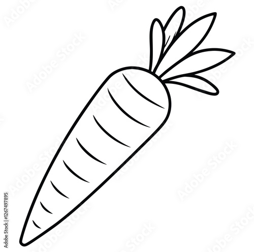Carrot vegetable outline black and white cute drawing. The vegetable is the main focus of the image. The vegetable adds a touch of nature and freshness to the scene. The image is simple and clear
