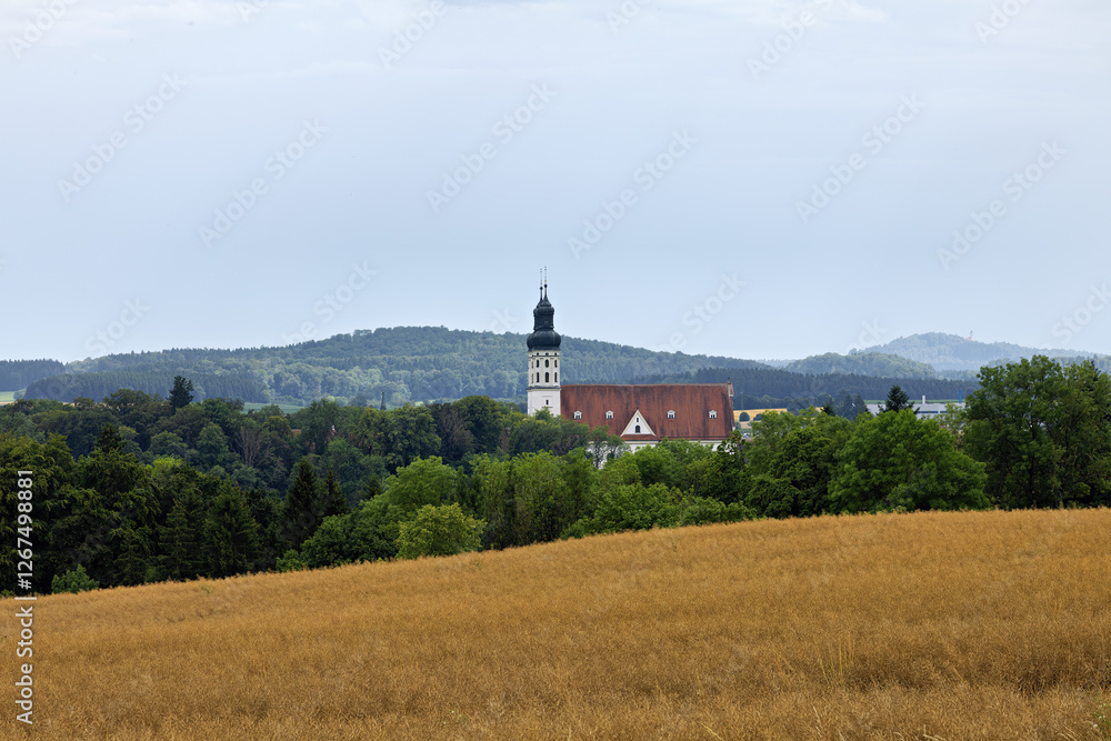 Obermarchtal Monastery over a cornfield in the Alb-Donau district in summer Obermarchtal Monastery over a cornfield in the Alb-Donau district in summer