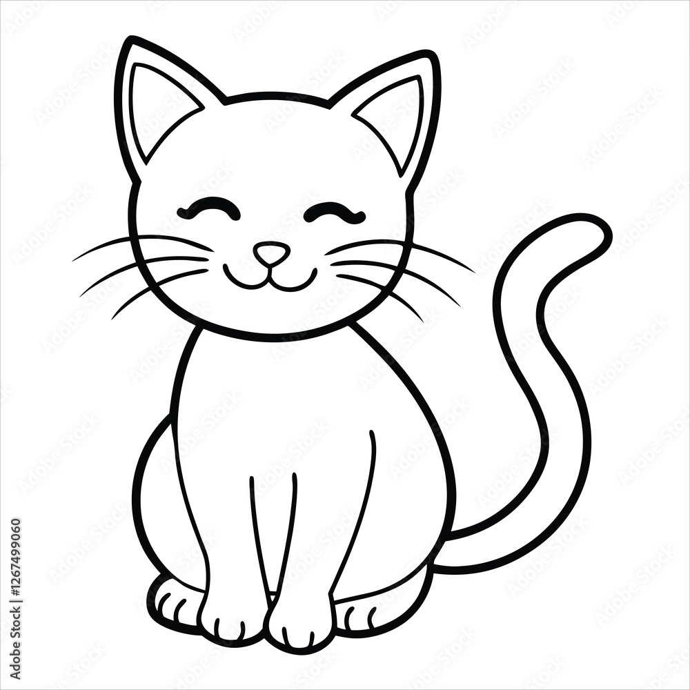 Fototapeta premium black and white cat cartoon