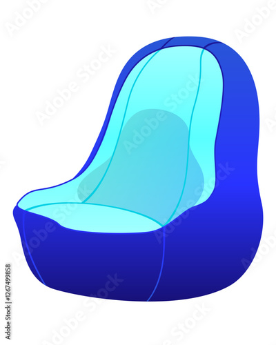 Bean bag chair blue isometric vector illustration.	
