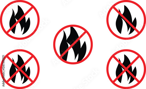 Non flammable icon. No Fire Allowed Signs Collection.