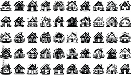 Cute Cartoon House Icons Set for Fun Designs