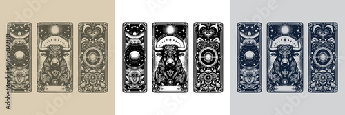 artistic ink bull vector playing card tattoo design
