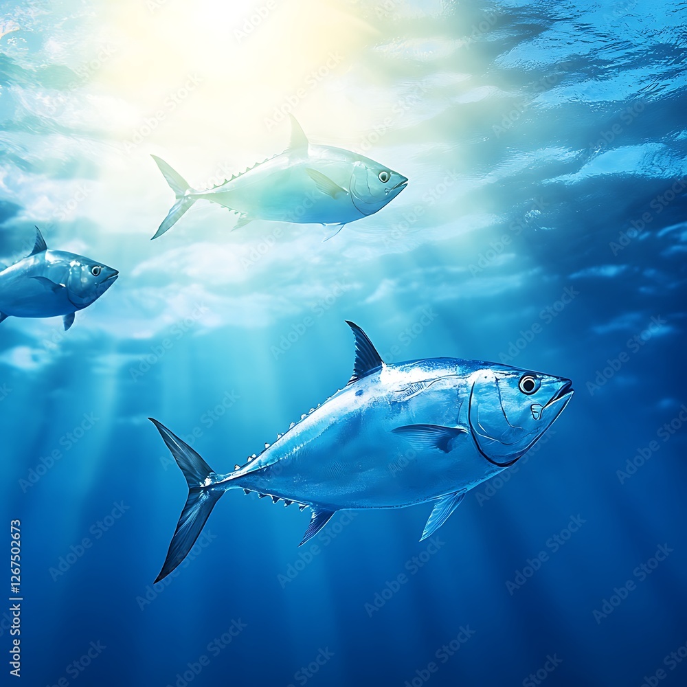 Fototapeta premium Blue Ocean Fish Swimming Freely
