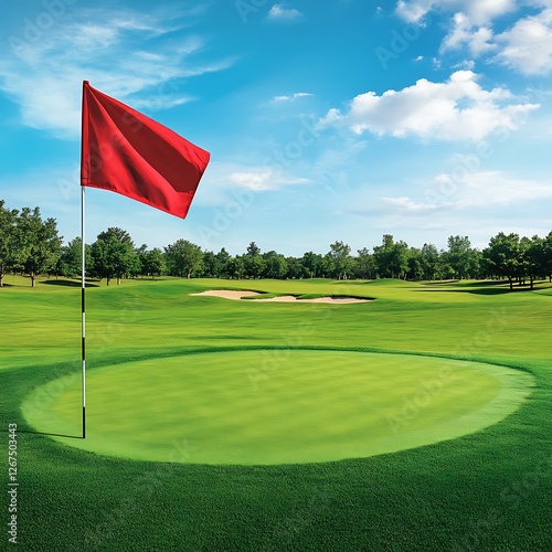 Golf Course Landscape with Banner at Green