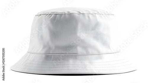 White bucket hat isolated on a transparent background perfect for showcasing minimalist accessories and modern fashion trends, ideal for summer styling, beach outings, and casual outdoor wear.