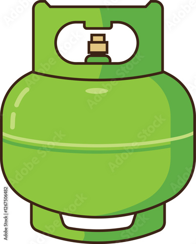 Illustration of a green gas cylinder for cooking needs. 