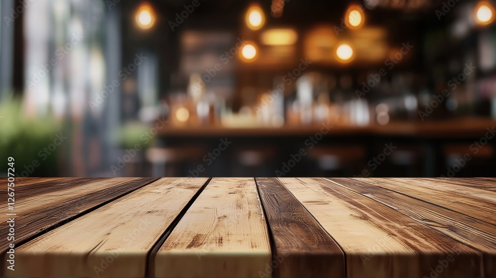 Abstract blurry restaurant interior background with empty wooden table. Mock up Abstract blurry restaurant interior background with empty wooden table. Mock up