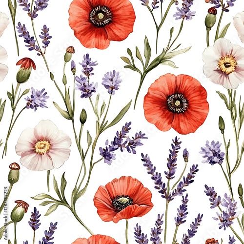 Wallpaper Mural Floral Watercolor Seamless Pattern with Poppies Torontodigital.ca