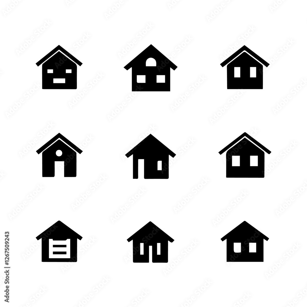 Fototapeta premium A Set Of Minimalist Home And Real Estate Silhouettes
