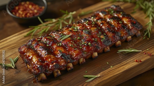 Wallpaper Mural BBQ Sauce on Wooden Board Savory Food Photography with Rosemary and Chili Flakes Torontodigital.ca