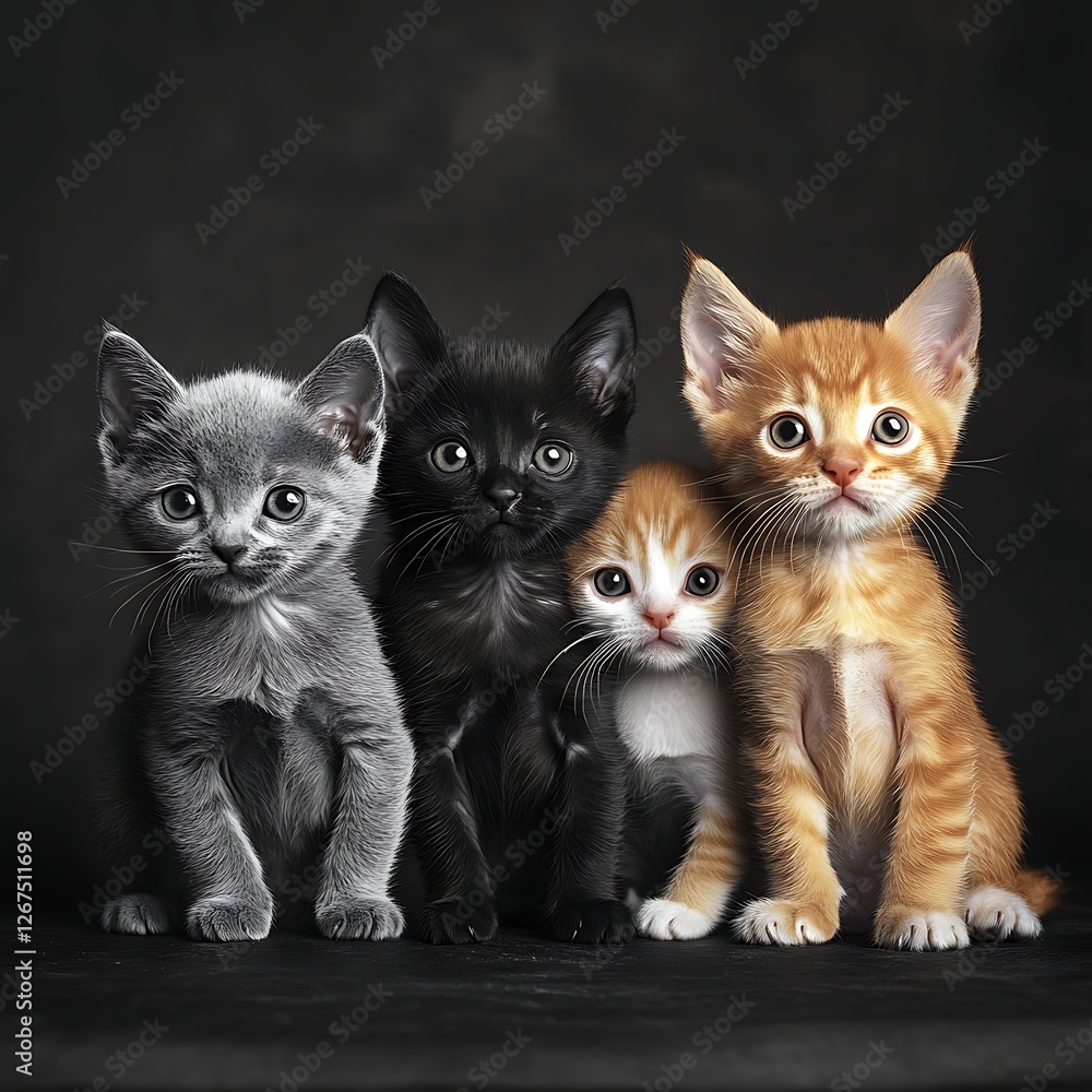 Adorable Kittens and Puppy in Grey, Orange, and Black Adorable Kittens and Puppy in Grey, Orange, and Black