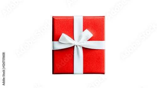 A beautifully wrapped red gift box with a white ribbon sits isolated on a transparent background, perfect for holiday celebrations, birthdays, and special occasions. Ideal for gift wrapping designs.