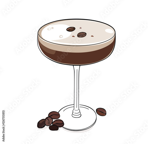 Espresso Martini cocktail vector illustration. Isolated on transparent background.