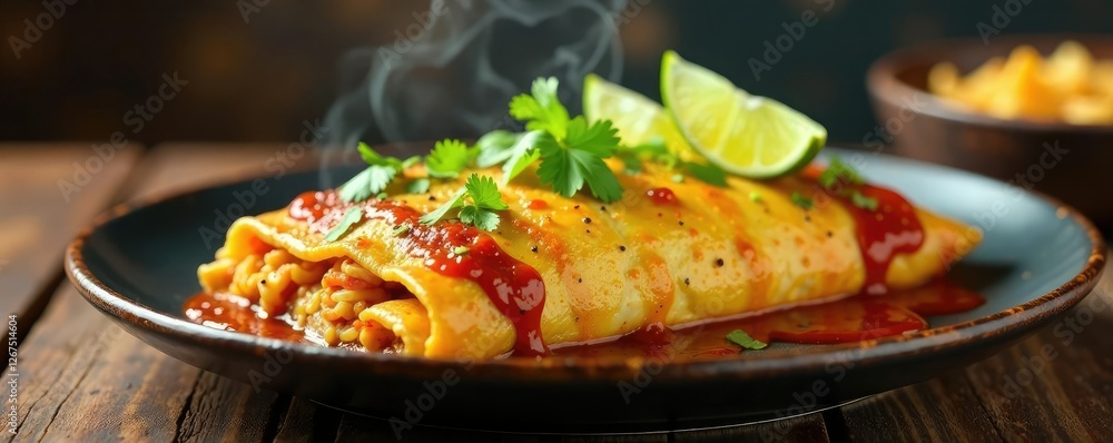 custom made wallpaper toronto digitalSteaming hot enchilada dish garnished with lime wedges, lime, foodie