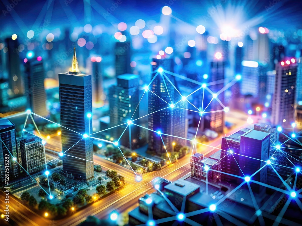 Fototapeta premium Hi-tech cybersecurity safeguards, visualized with a tilt-shift effect for enhanced data protection.