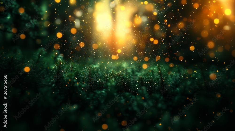 Warm Golden Lights against Deep Green Background, Soft Bokeh Effect and Ethereal Glow, Dreamy Atmosphere with Morning Ambience, Mysterious Vibes Blurred Scene Warm Golden Lights against Deep Green Background, Soft Bokeh Effect and Ethereal Glow, Dreamy Atmosphere with Morning Ambience, Mysterious Vibes Blurred Scene