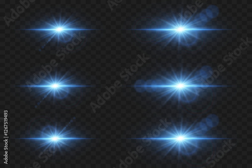 Set of light flashes and glare. The effect of stars and rays. On a transparent background.