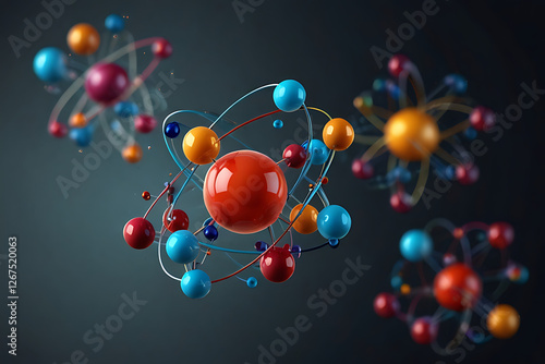 Atom molecule 3d rendering, protons neutrons and electrons.