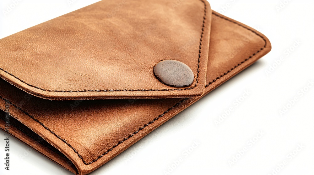 Handmade leather wallet, studio shot, white background, craft Handmade leather wallet, studio shot, white background, craft