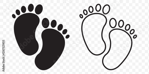 baby feet icon vector set. footprint, newborn, kids feet sign. Vector EPS 10.Black Baby footprints icon isolated on white background. Baby feet sign. Set icons colorful. Vector Illustration.