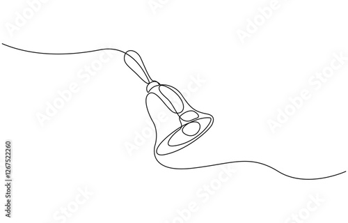 Jingle bell continuous one line drawing, single line art element, Christmas bell single line art, continuous one line drawing of  Isolated outline vector icon.