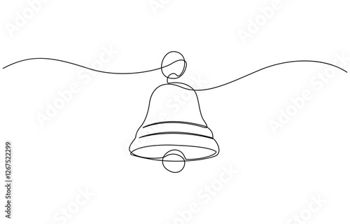 Jingle bell continuous one line drawing, single line art element, Christmas bell single line art, continuous one line drawing of  Isolated outline vector icon.