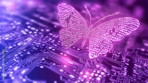 Butterfly of Binary Code on Technological Circuitry Board Depicting Digital Transformation Theme