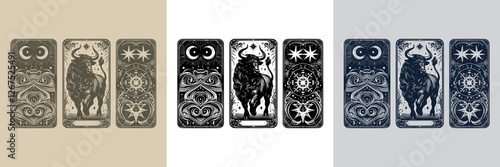 dynamic bull vector playing card tattoo design