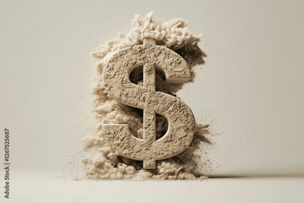 A sandy dollar sign emerges from a textured background, symbolizing wealth and the fleeting nature of money. A sandy dollar sign emerges from a textured background, symbolizing wealth and the fleeting nature of money.