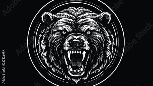 A vector illustration of a bear's head with an open mouth showing its teeth. The image appears to be an icon on a stock image website.