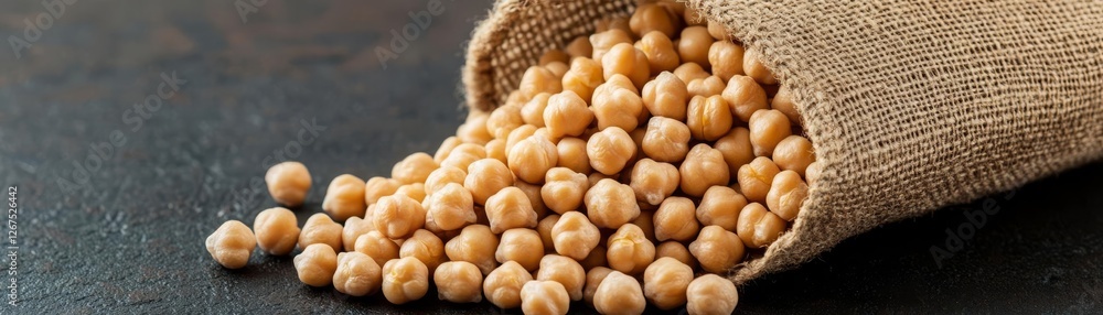 Chickpeas spilling from a burlap sack, essential plant protein source Chickpeas spilling from a burlap sack, essential plant protein source