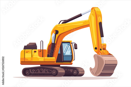 excavator isolated on a white background, Flat style  vector illustration