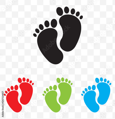 Baby boy and girl footprints set. Baby feet sign. Set icons colorful. Vector Illustration. silhouette of baby feet icon over transparent background. vector illustration. EPS 10.