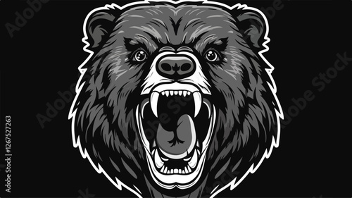 A vector illustration of a bear's head with an open mouth showing its teeth. The image appears to be an icon on a stock image website.
