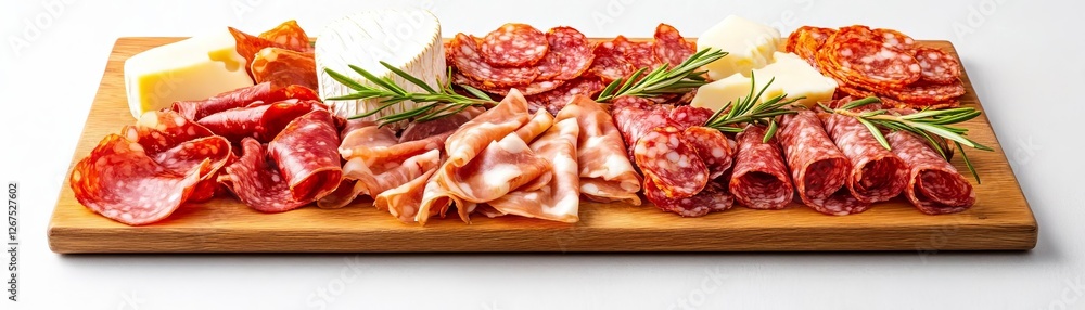 Cold-cut charcuterie board with high-protein meats and cheeses, gourmet dining Cold-cut charcuterie board with high-protein meats and cheeses, gourmet dining