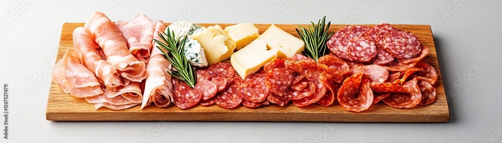 Cold-cut charcuterie board with high-protein meats and cheeses, gourmet dining Cold-cut charcuterie board with high-protein meats and cheeses, gourmet dining