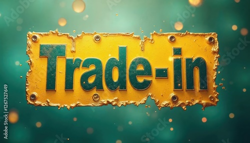 Bright yellow trade-in sign with a textured background, emphasizing exchange and value in commerce