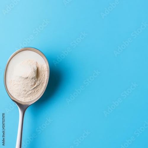 Collagen protein powder in a spoon with water, beauty nutrition concept