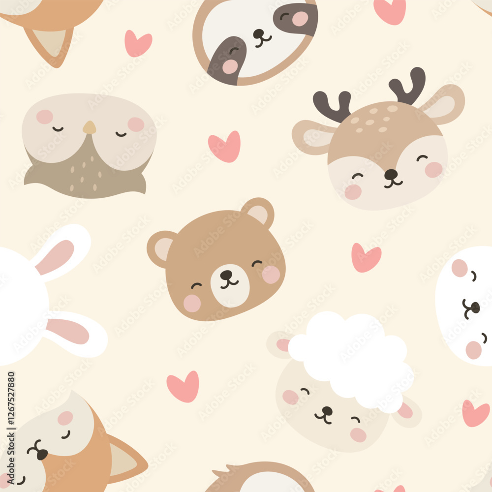 Animals Cute Seamless Pattern, adorable design for kids, vector illustration Animals Cute Seamless Pattern, adorable design for kids, vector illustration