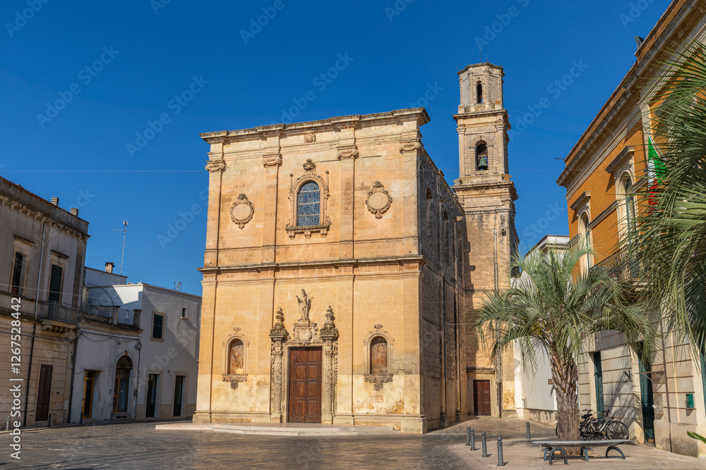 Chiesa Madre di San Brizio, sur la Piazza del Sole, à Calimera, dans les Pouilles, Italie